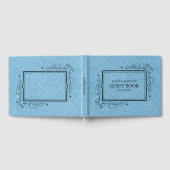 Light Blue Imitats Linen Black Frame Gästebuch (Voll)