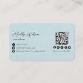 Light Blue Imitats Linken QR Code Social Media Visitenkarte (Rückseite)