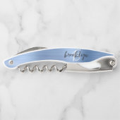 Light Blue Imitats Pinselmetall Monogram Script Kellnermesser (Rückseite)