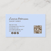 Light Blue & Ivory Stripes Bakery Logo QR Code Visitenkarte (Rückseite)
