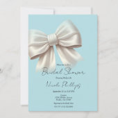 Light Blue & Ivory White Bow Brautparty Einladung (Vorderseite)