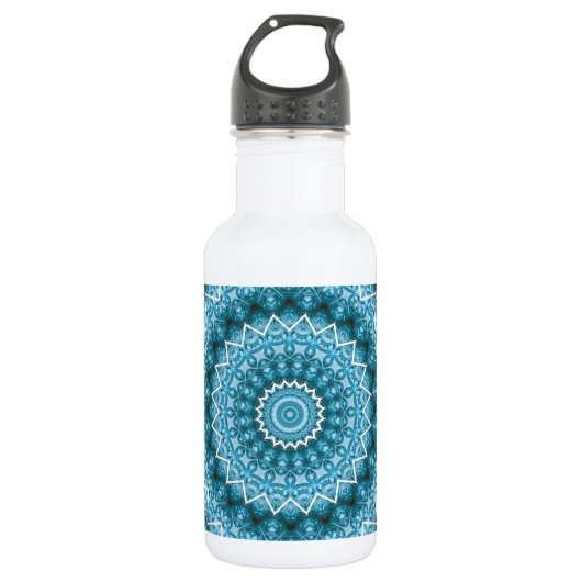 Light Blue Kaleidoscope / Mandala Edelstahlflasche (Vorderseite)