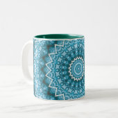 Light Blue Kaleidoscope / Mandala Zweifarbige Tasse (Vorderseite Links)