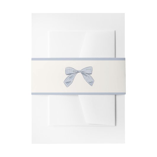 Light Blue Kariert Bow Elegant Neutral Baby Dusche Einladungsbanderole (Vorderseite Beispiel)