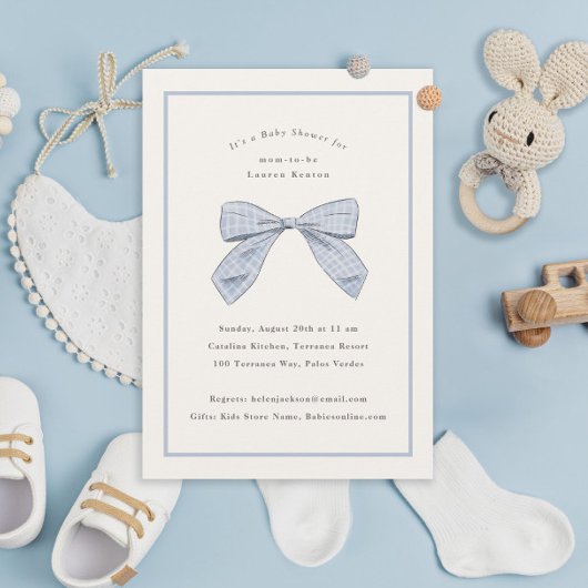Light Blue Kariert Bow Elegante Boy Baby Shower Einladung