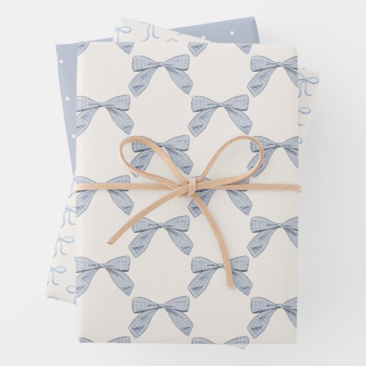 Light Blue Kariert Bow Elegante Boy Baby Shower Geschenkpapier Set (Beispiel)