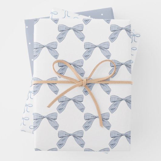 Light Blue Kariert Bow Elegante Boy Baby Shower Geschenkpapier Set (Beispiel)
