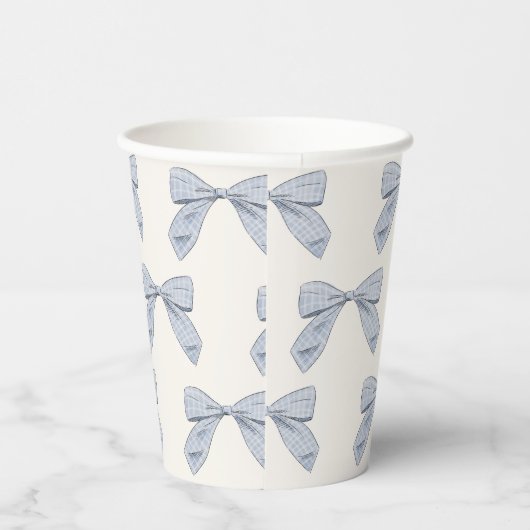 Light Blue Kariert Bow Elegante Boy Baby Shower Pappbecher (Rechts)