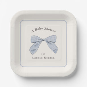 Light Blue Kariert Bow Elegante Boy Baby Shower Pappteller