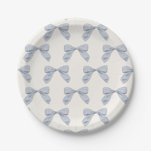 Light Blue Kariert Bow Elegante Boy Baby Shower Pappteller