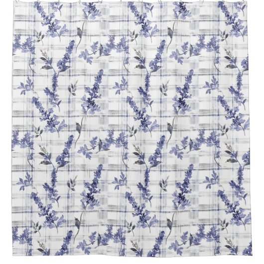 Light Blue Kariert Lavendel Duschvorhang (Vorderseite)