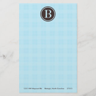 Light Blue Kariert Monogram Stationary Briefpapier