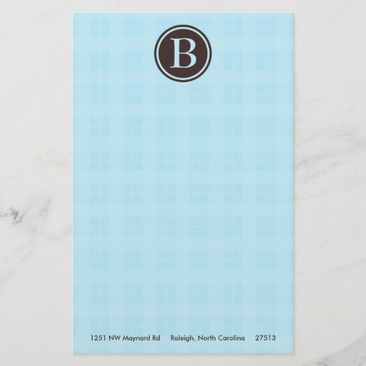 Light Blue Kariert Monogram Stationary Briefpapier (Vorderseite)