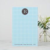 Light Blue Kariert Monogram Stationary Briefpapier (Stehend Vorderseite)