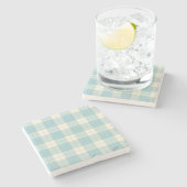 Light Blue Kariert Tartan Steinuntersetzer (Seitenansicht)