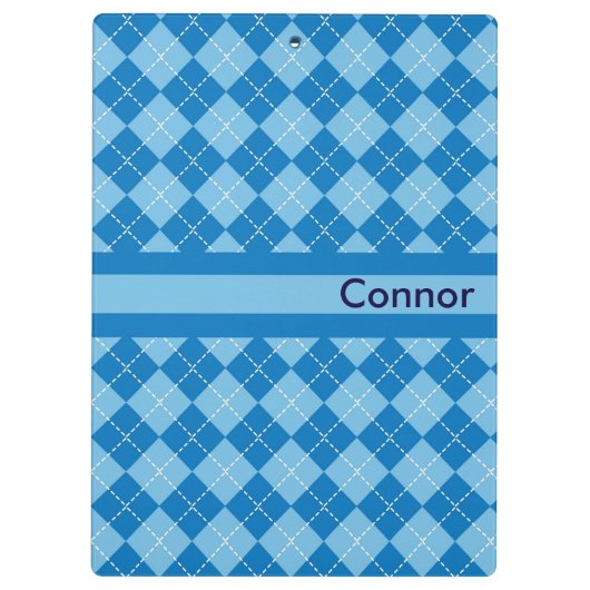 Light Blue Karierte Personalisierte Zwischenablage Klemmbrett (Rückseite)