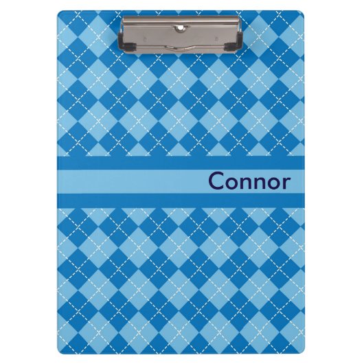Light Blue Karierte Personalisierte Zwischenablage Klemmbrett (Vorderseite)