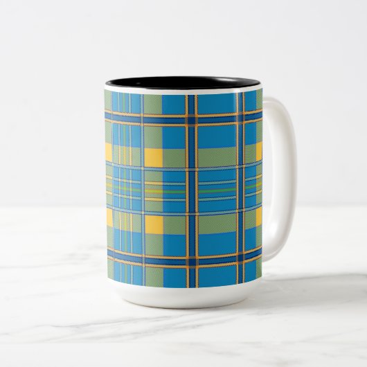 Light Blue Karierte Tasse, 15 oz Zweifarbige Tasse (VorderseiteRechts)