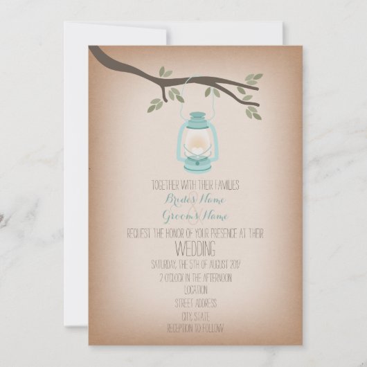Light Blue Lantern Camping Hochzeitseinladung Einladung (Vorderseite)