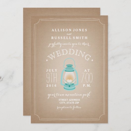 Light Blue Lantern Cardstock Inspiriert Camp Hochz Einladung (Vorne/Hinten)