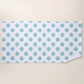 Light Blue Large Polka Dots auf Weiß Strandtuch (Vorderseite)