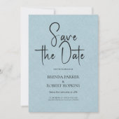 Light Blue Leinen Einfache schwarze Schrift Save t Einladung (Vorderseite)