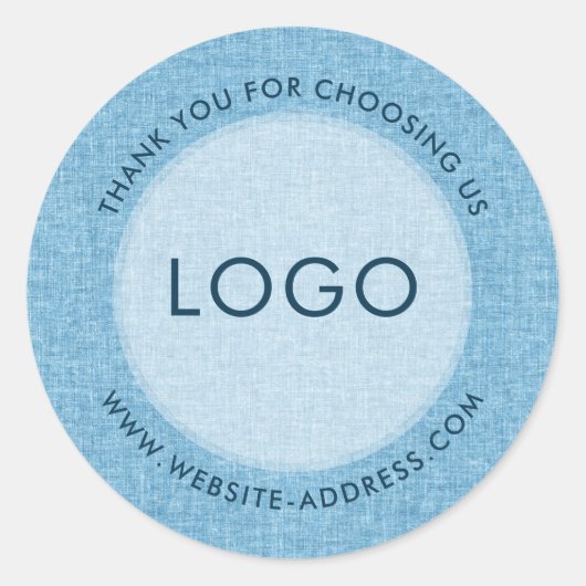 Light blue linen texture personalized text runder aufkleber (Vorderseite)