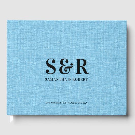 Light Blue Linen Wedgram Gästebuch (Vorderseite)