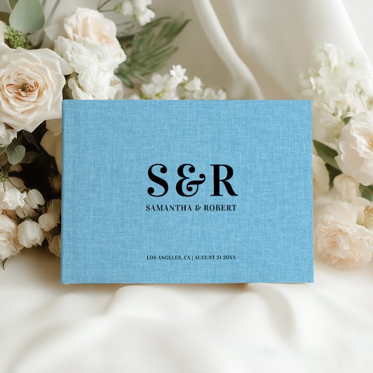 Light Blue Linen Wedgram Gästebuch