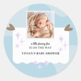Light Blue Little Shining Star Foto Baby Dusche Runder Aufkleber