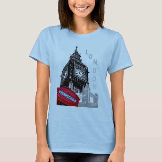 Light Blue London Red Telefone Box Big Ben Clock T-Shirt (Vorderseite)