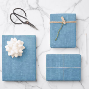 Light Blue Look of Fabric Geschenkpapier Set