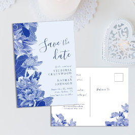 Light Blue Lotus Floral Chinoiserie Save the Date Postkarte