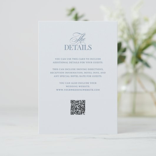 Light Blue Luxe | QR Code Wedding Guest Details Begleitkarte (Stehend Vorderseite)