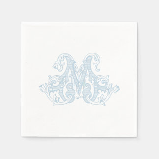 Light Blue "M" Monogram Cocktail Napkins Serviette