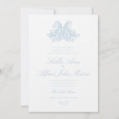 Light Blue "M" Monogram Wedding Invitation Einladung (Vorderseite)