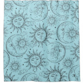 Light Blue Magic Vintag Sun Moon Duschvorhang (Vorderseite)
