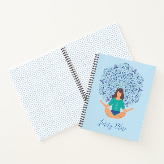Light Blue Mandala Yoga Pose Monogram Name Notizblock (Innenseite)