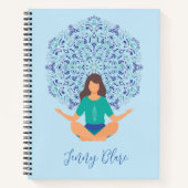Light Blue Mandala Yoga Pose Monogram Name Notizblock (Vorderseite)
