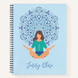 Light Blue Mandala Yoga Pose Monogram Name Notizblock