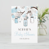 Light Blue Mason Jars und Blume Babydusche Einladung (Stehend Vorderseite)