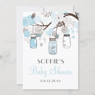 Light Blue Mason Jars und Blume Babydusche Einladung