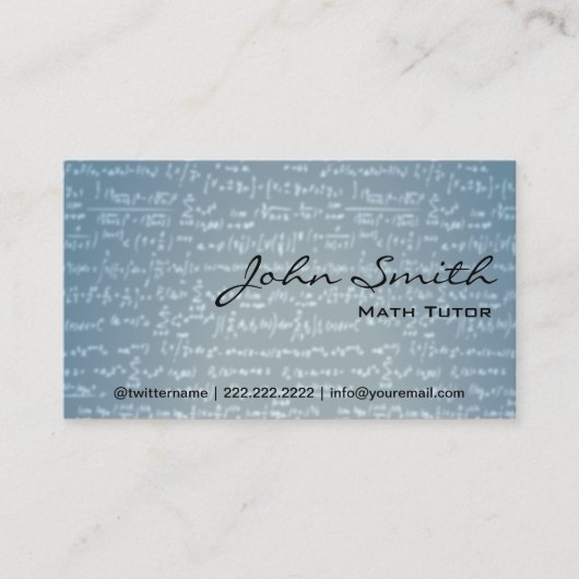 Light Blue Math Formulas Math Tutor Business Card Visitenkarte (Vorderseite)