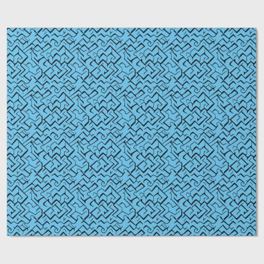 Light Blue Meander Pattern | Modernes Maze Geschenkpapier (Flach)