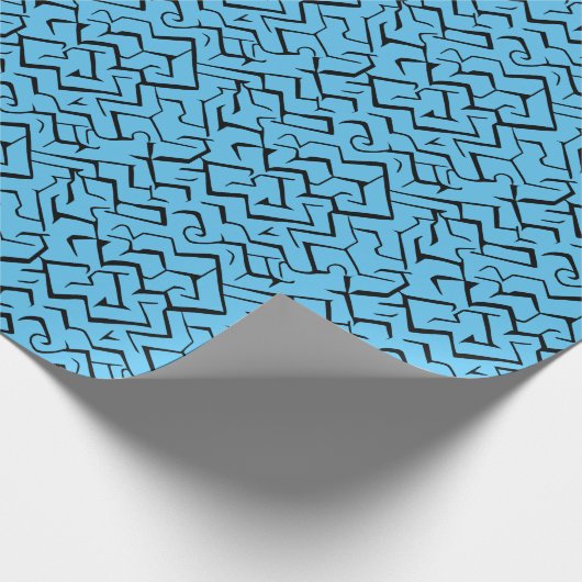 Light Blue Meander Pattern | Modernes Maze Geschenkpapier (Ecke)
