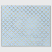 Light Blue Metallic Gold Mermaid Scale Muster Geschenkpapier (Flach)