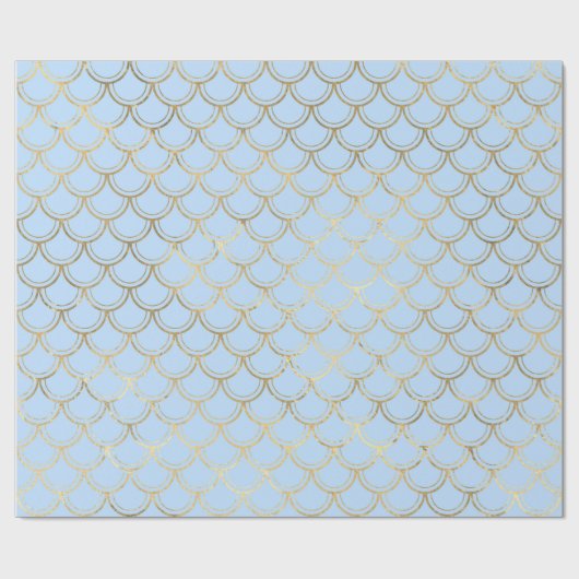Light Blue Metallic Gold Mermaid Scale Muster Geschenkpapier (Flach)