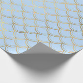 Light Blue Metallic Gold Mermaid Scale Muster Geschenkpapier (Ecke)