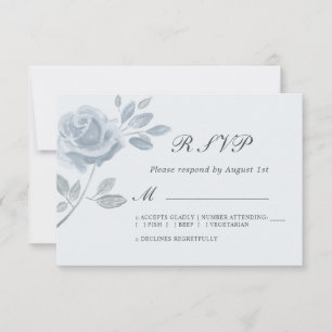 Light Blue Minimal Watercolor Rose Wedding RSVP Karte