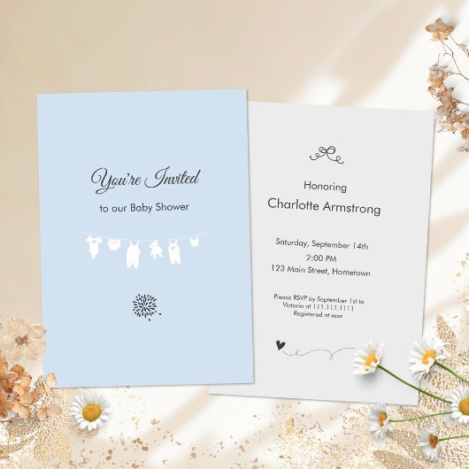 Light Blue Minimalistisch Baby Boy Dusche Einladun Einladung